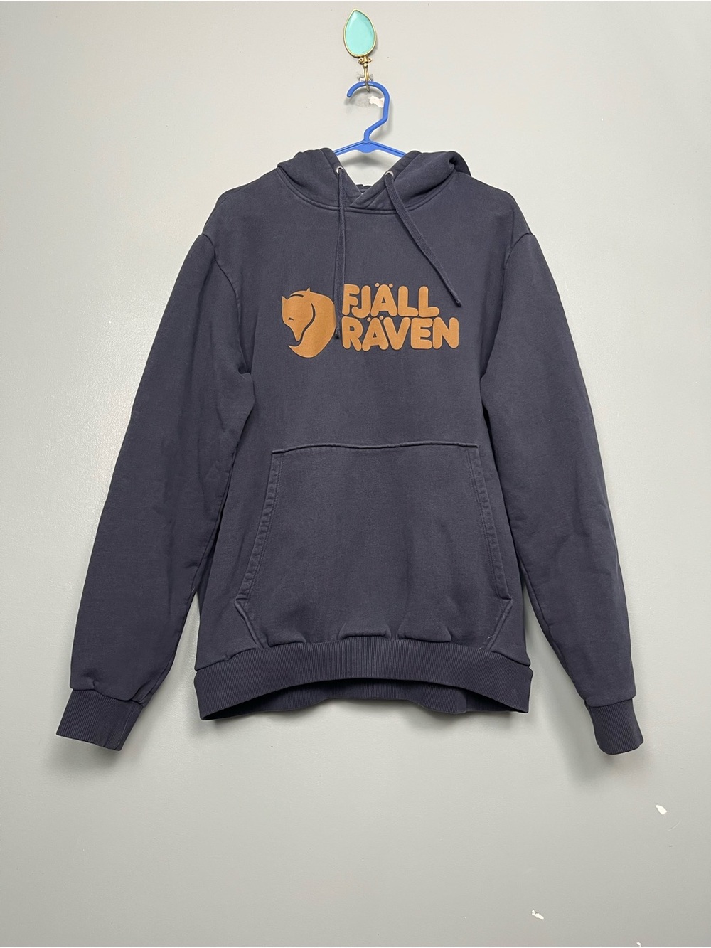 Fjallraven Logo Hoodie Sweatshirt Puff Graphic Print Mens Size L Dark Navy Blue